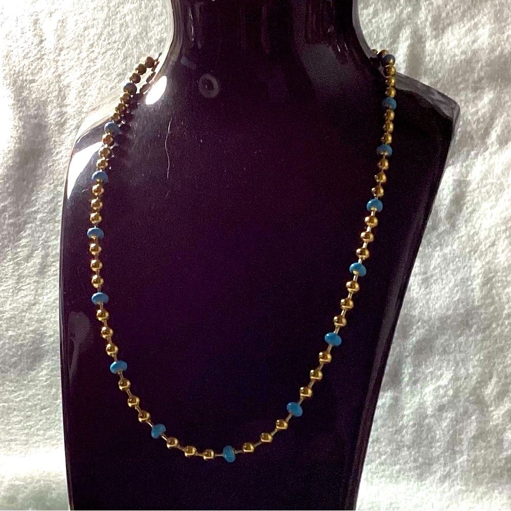 Yellow Gold Turquoise Beads Chain Choker - Picture 4 of 5